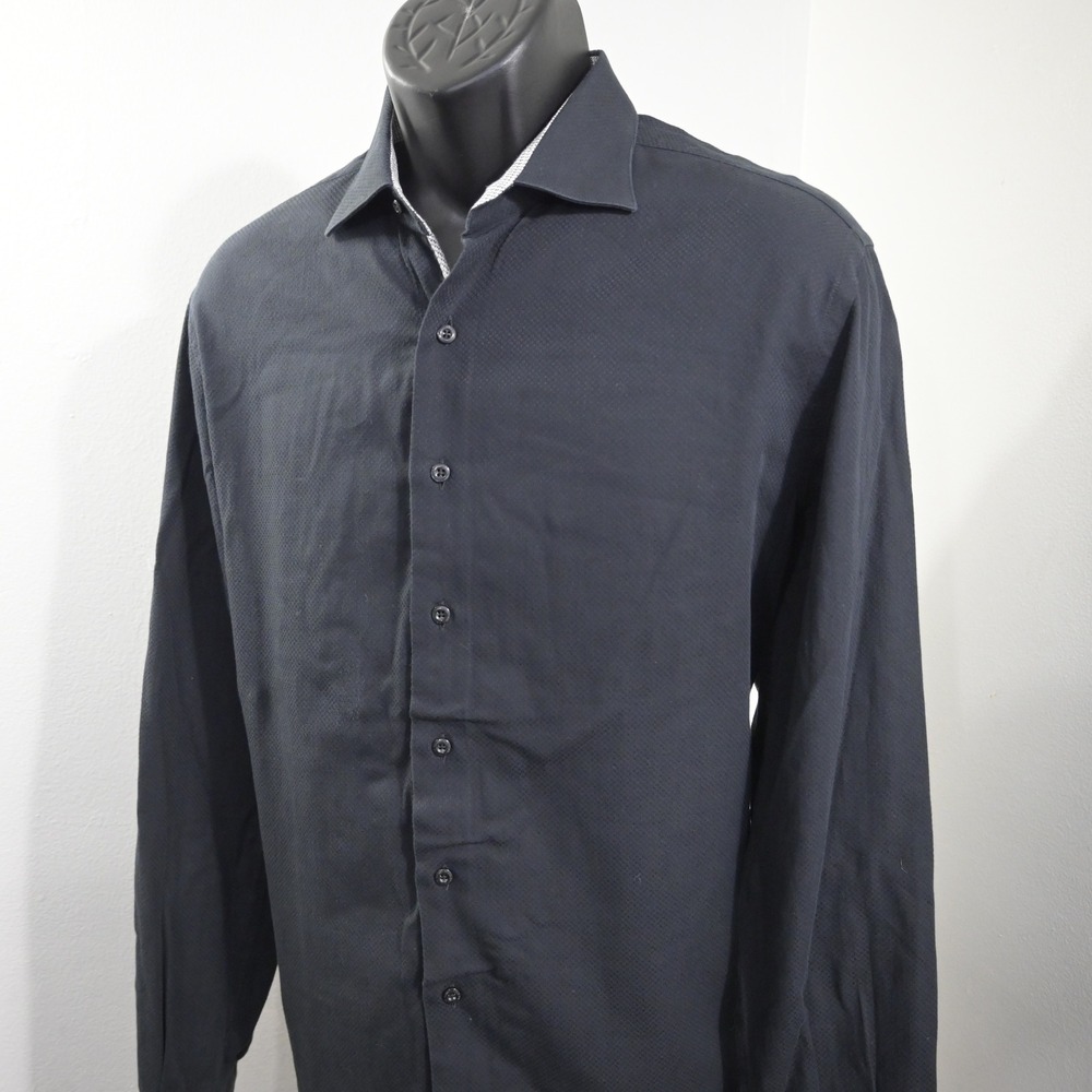 Hammer Made Dress Shirt Mens 42/16.5 Black Long Sleeve Button Up Patterned Trim